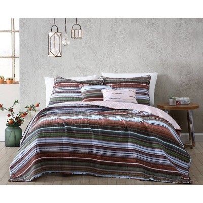 Haze Stripe 5pc Quilt Set Green/Dark Brown/Light Blue - Geneva Home Fashion