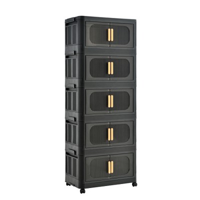 Dolonm 20" Side Wide Folding Storage Cabinet,5 Tiers,with Magnetic Door, Wheels