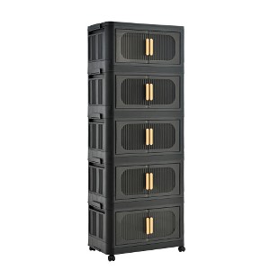 Dolonm 20" Side Wide Folding Storage Cabinet,5 Tiers,with Magnetic Door, Wheels - 1 of 4