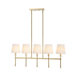 38.5" 5-Light Sophie Modern Midcentury Iron Linear LED Pendant Brass Gold - JONATHAN Y: UL Listed, Adjustable Height - 1 of 4