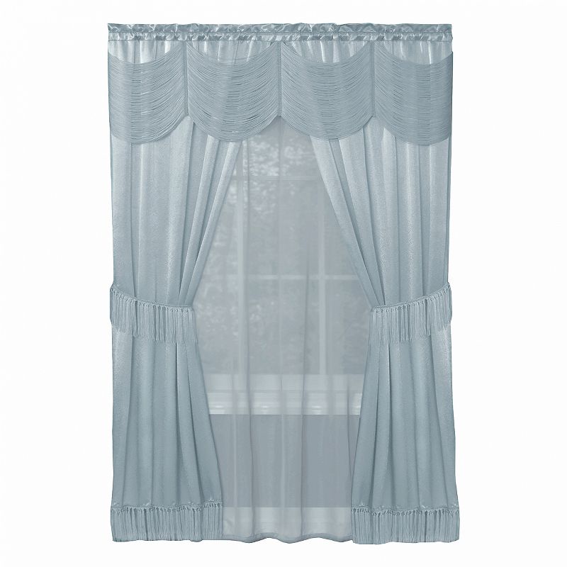 Kate Aurora Satin Chic Complete Attached Window Curtain, Tiebacks & Valance Set, 2 of 3