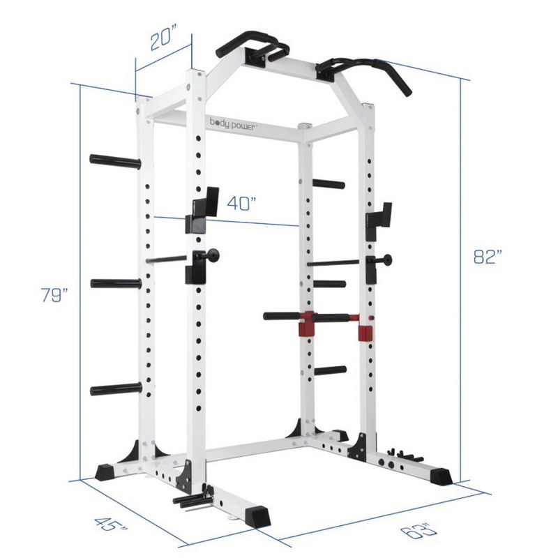 Body Power SMU6200 Weightlifting Deluxe Home Gym Exercise Power Rack Cage System with Dip Bar Attachments, Bar Catches, and Safety Rods, White, 5 of 6