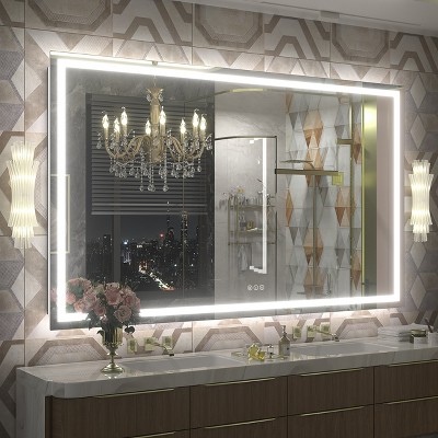 Apmir Super Bright Front & Back LED Lighted Anti-Fog Tempered Glass Bathroom/Vanity Mirror with ETL & 3-Year Warranty