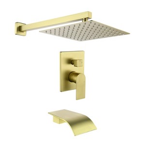 Cobbe with 10-Inch Square Shower Head, Tub Spout, 15.74-Inch Shower Arm Shower Faucet Set Single Handle Wall Mount Brushed Gold With Valve - 1 of 4