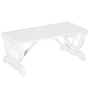 Aghana Digitals Rustic Country Fir Wood Garden Bench with Wagon Wheel Legs, 550 LBS Capacity, White - 1 of 4