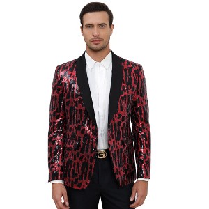 Men's Sequin Blazer One Button Tuxedo Fashion Slim Fit Party Dinner Prom Shiny Suit Jacket - 1 of 4