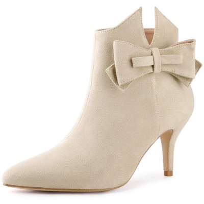Perphy Women's Bow Pointed Toe Side Zipper Stiletto Heels Ankle Boots