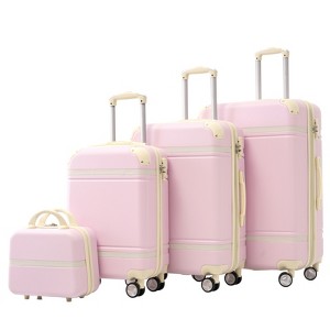 FonTOI 20"&24"&28" Luggage Sets 4 Pieces, Hardshell Expandable Luggages with Cosmetic Case, Travel luggage Sets, Pink, 12.4"*30.3"*20.1" - 1 of 4