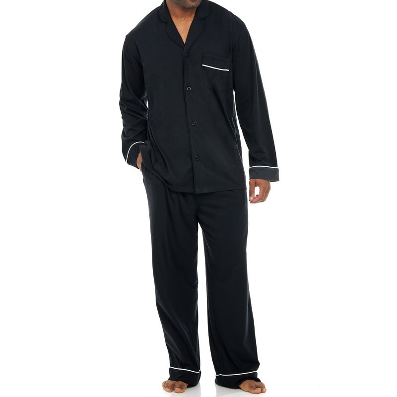 ADR Men's Soft Cotton Knit Jersey Pajamas Lounge Set, Long Sleeve Shirt and Pants with Pockets, 1 of 7