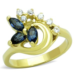 Slickblue Women Floral Ring , IP Gold Finish, Montana Blue Marquise Stones, Round Accents, Stainless Steel, Size 7 - 1 of 4