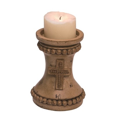 Transpac Resin 12 in. Brown Spring Cross Pillar Candle Holder (without Candle)