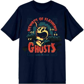 Pacman Classic Beware of Flashing Ghosts Men's Navy T-shirt
