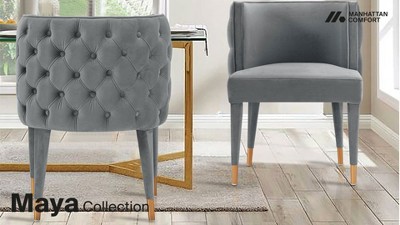 Blush Velvet Tufted Upholstered Dining Chair with Gold Tips
