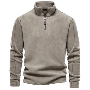Fall Winter Warm Fleece Jackets Men Long Sleeve Zipper Stand Collar Pullover Sweatshirt - 1 of 4