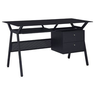 Weaving 2 Drawer Glass Top Computer Desk with Keyboard Tray Black - Coaster: 55" Office Workstation