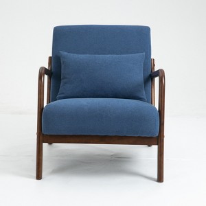 Mid-century Modern Style Wood Frame Armchair, Upholstered Reading Armchair with Backrest Lumbar Cushion, Easy to Assemble, Suitable for Bedroom - 1 of 4