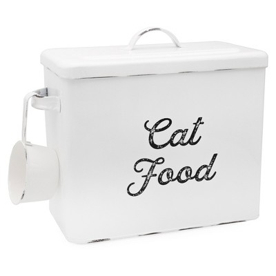 Auldhome Design White Farmhouse Cat Food Container Enamelware Rustic   GUEST 5d6911a4 8ec8 4f42 9e0d 22117353e434