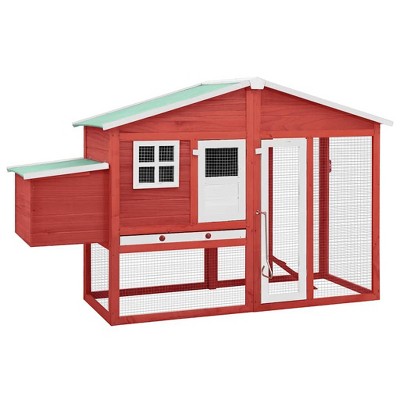 vidaXL Chicken Coop Red and White Solid fir wood, Plywood, Galvanized steel
