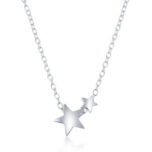 Bella Silver Sterling Silver Star with Smaller Star Dainty Necklace - Silver - 16+2 Inch - 1 of 2