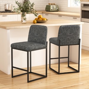 Vipbear Counter Height Bar Stools Set of 2, 25.6 Inch Linen Fabric Barstools with Back and Matel Legs, Upholstered Counter Chairs with Footrest - 1 of 4