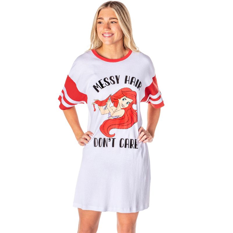 Disney Womens' The Little Mermaid Ariel Nightgown Pajama Shirt Dress White, 1 of 5