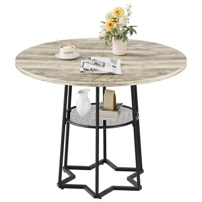 Homhougo Round Dining Table for 4, 38.6 Inch Wood Dining Room Table with Storage Shelf Gray