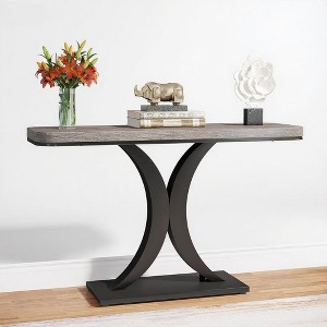 KTMBDW 39.4-Inch Wood Console Table with Geometric Base, 2-Tier Farmhouse Sofa Table Narrow Long, Behind Couch Table with Shelves for Living Room - 1 of 4