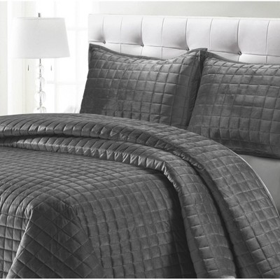 King Smoke Grey Velvet Reversible Quilt Set