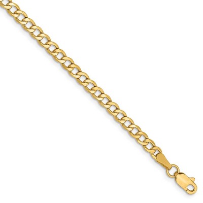 Black Bow Jewelry 3.35mm, 14k Yellow Gold, Hollow Curb Link Chain Bracelet