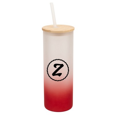 Elanze Designs Z Monogram Letter Initial Rope Circle Wrap-Around Design 25 Ounce Frosted Gradient Glass On-The-Go Coffee Travel Skinny Tumbler Mug