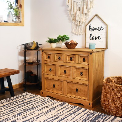 Sunnydaze Light Brown Pine 9-Drawer Farmhouse Chest
