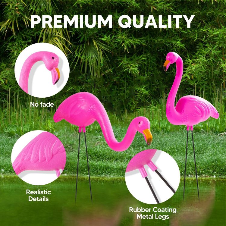 Joyfy 2 Pack Small Pink Flamingo, 2 Styles Yard Flamingo Decor for Sidewalks and Garden, Outdoor Decoration, Luau Party, Tropical Party Decor, 3 of 5