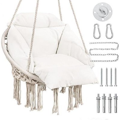 SweDrea Beige Hammock Hanging Swinging Chair with Oversized Cushion