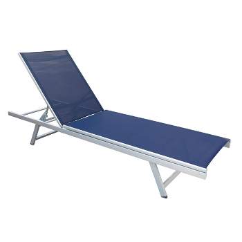Weather Resistant Mesh Reclining Patio Lounger - Navy - CorLiving