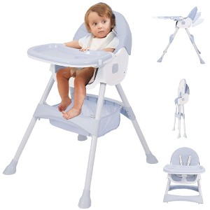 Napei 6- in -1 Baby High Chair with 5 -Point Safety Harness and Adjustable Dining Tray,Foldable High Chair for Space-Saving-Turquoise - 1 of 1