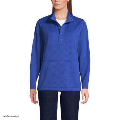 Lands' End School Uniform Unisex Grid Tech Snapneck Pullover Shirt