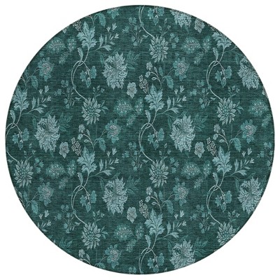 Teal Blue And Aqua Floral Washable Indoor Outdoor Area Rug