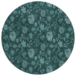 Teal Blue And Aqua Floral Washable Indoor Outdoor Area Rug - 1 of 4