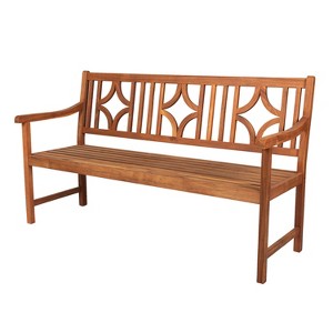 Sloane 3-Seat Ogee Diamond-Back Acacia Wood Outdoor Garden Patio Bench - JONATHAN Y - 1 of 4