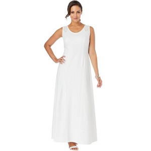 Jessica London Women's Plus Size Stretch Cotton Crochet-Back Maxi Dress - 1 of 4