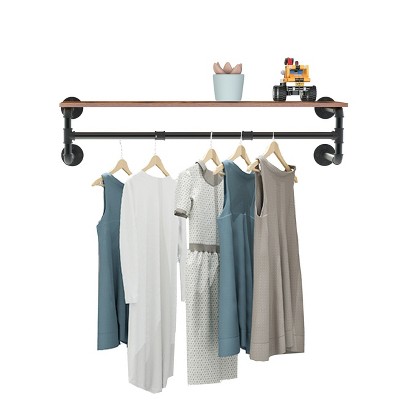 Artloge Heavy Duty Industrial Pipe Clothes Storage Rack Wall Mounted Garment Rack with Top Shelf Coat Hanger Rail 3 Hooks