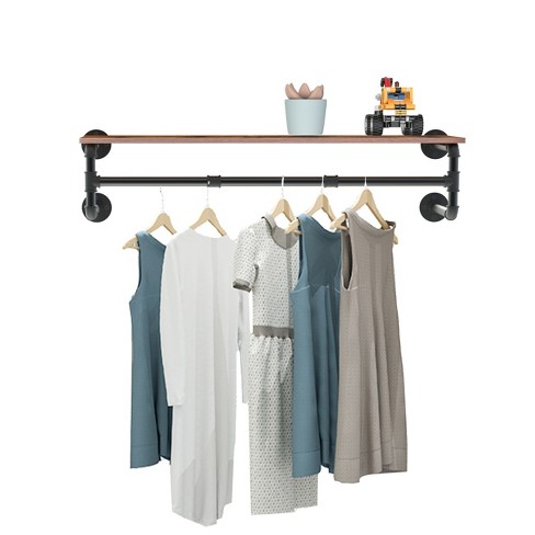 Artloge Heavy Duty Industrial Pipe Clothes Storage Rack Wall Mounted Garment Rack with Top Shelf Coat Hanger Rail 3 Hooks - image 1 of 4