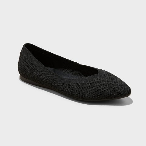 Обувь A New Day Women's Claire Knit Washable Ballet Flats - A New Day™ Black 9: Medium Width, Pull-On, Removable Footbed, Closed Pointed Toe