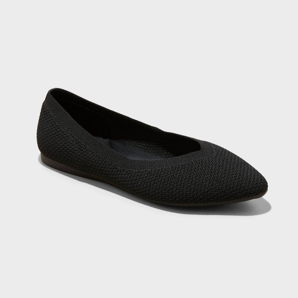 Women's Claire Knit Washable Ballet Flats - A New Day™ Black 9.5: Pull-On, Removable Footbed, Medium Width