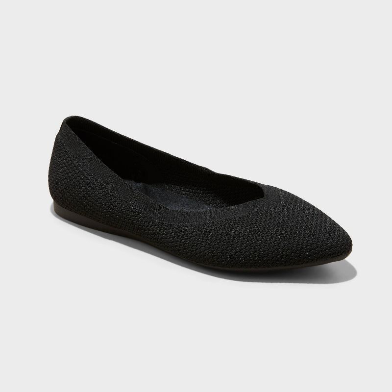 Women's Claire Knit Washable Ballet Flats - A New Day™ Black 5: Medium Width, Pull-On, Removable Footbed, Closed Pointed Toe