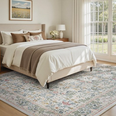 MontVoo Vintage Floral Soft Washable Rug