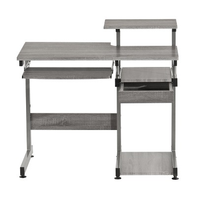 Sleek Gray MDF and Steel Compact Computer Desk with Drawers