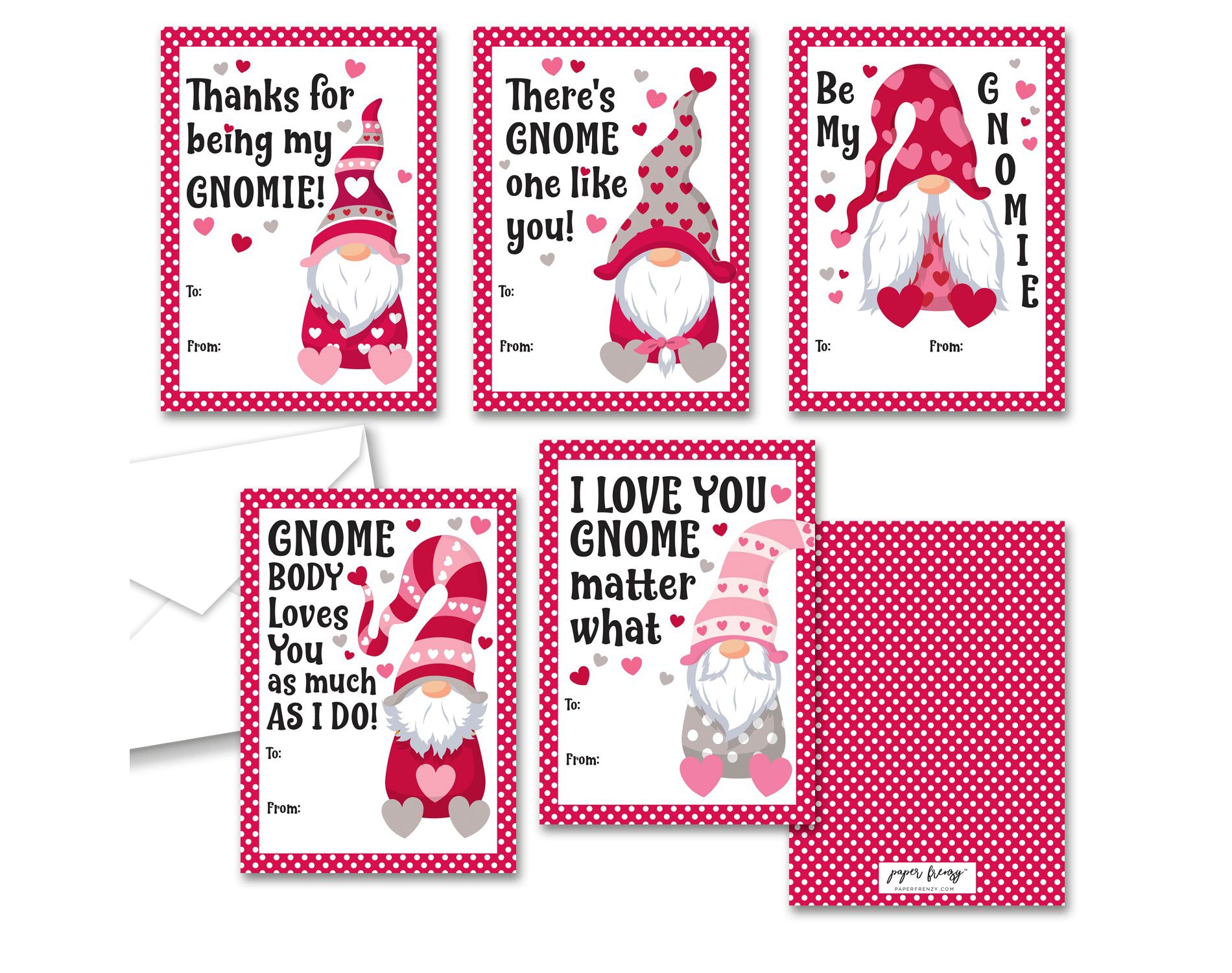 Paper Frenzy Gnome Themed Valentines - 25 pack WITH ENVELOPES