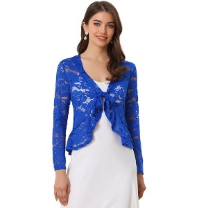INSPIRE CHIC Women's Tie Front Ruffled Hem Floral Lace Sheer Crop Bolero Shrug - 1 of 4