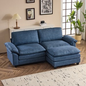 Karl Home |85.4 in. W Pillow Top Arm Double-layer Cushion Polyester Sofa in Blue With Ottoman - 1 of 1